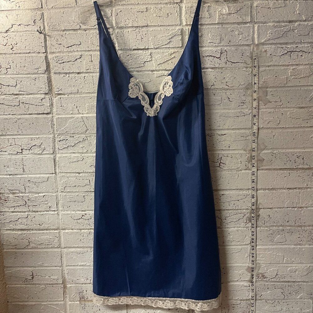 Vintage Gossard Artemis Blue Nylon Slip Dress with Lace Trim - Style 8175